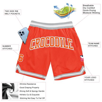 Personalized Orange Orange-Gray Authentic Throwback Basketball Shorts Team Custom Name and Number