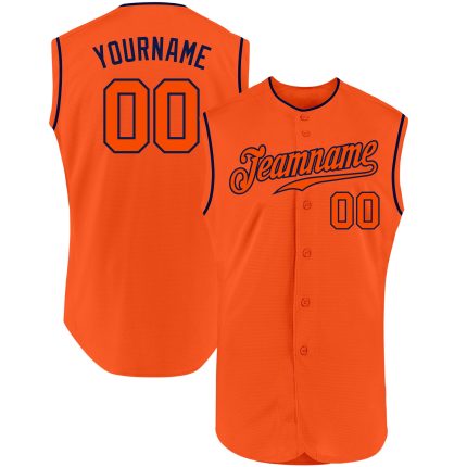 Personalized Orange Orange-Navy Authentic Sleeveless Baseball Jersey Team Custom Name and Number