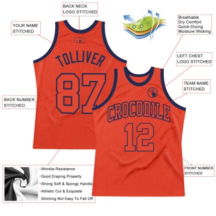 Personalized Orange Orange-Navy Authentic Throwback Basketball Jersey Team Custom Name and Number