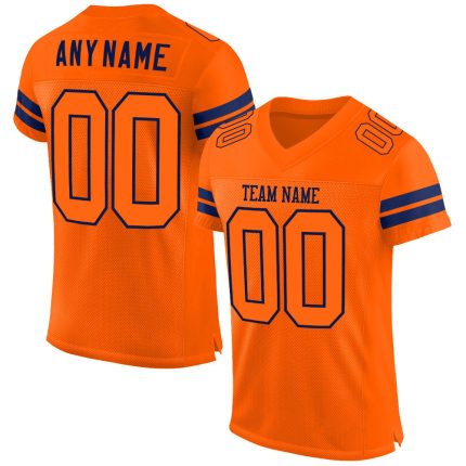 Personalized Orange Orange-Navy Mesh Authentic Football Jersey Team Custom Name and Number