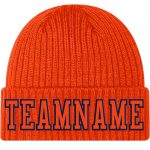 Personalized Orange Orange-Navy Stitched Cuffed Knit Hat Team Custom Name and Number