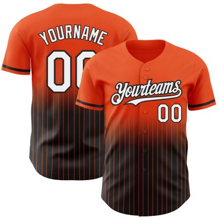 Personalized Orange Pinstripe White-Black Authentic Fade Fashion Baseball Jersey Team Custom Name and Number