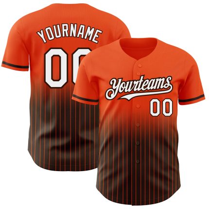 Personalized Orange Pinstripe White-Brown Authentic Fade Fashion Baseball Jersey Team Custom Name and Number