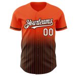 Personalized Orange Pinstripe White-Brown Authentic Fade Fashion Baseball Jersey Team Custom Name and Number