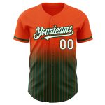 Personalized Orange Pinstripe White-Green Authentic Fade Fashion Baseball Jersey Team Custom Name and Number