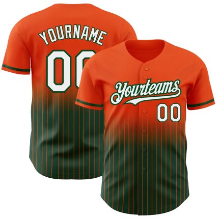 Personalized Orange Pinstripe White-Green Authentic Fade Fashion Baseball Jersey Team Custom Name and Number