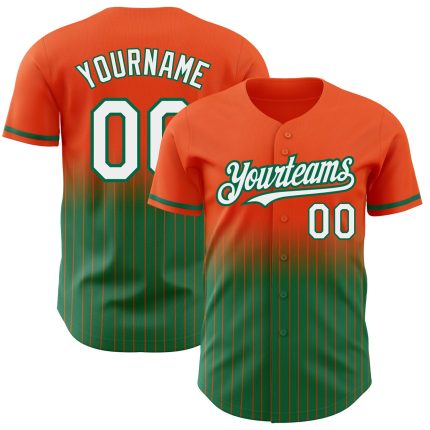 Personalized Orange Pinstripe White-Kelly Green Authentic Fade Fashion Baseball Jersey Team Custom Name and Number