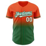 Personalized Orange Pinstripe White-Kelly Green Authentic Fade Fashion Baseball Jersey Team Custom Name and Number