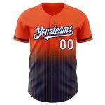 Personalized Orange Pinstripe White-Navy Authentic Fade Fashion Baseball Jersey Team Custom Name and Number