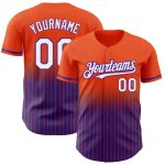 Personalized Orange Pinstripe White-Purple Authentic Fade Fashion Baseball Jersey Team Custom Name and Number
