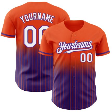 Personalized Orange Pinstripe White-Purple Authentic Fade Fashion Baseball Jersey Team Custom Name and Number