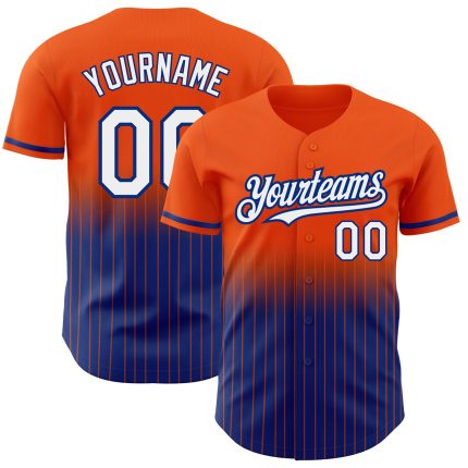 Personalized Orange Pinstripe White-Royal Authentic Fade Fashion Baseball Jersey Team Custom Name and Number