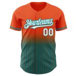 Personalized Orange Pinstripe White-Teal Authentic Fade Fashion Baseball Jersey Team Custom Name and Number