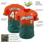Personalized Orange Pinstripe White-Teal Authentic Fade Fashion Baseball Jersey Team Custom Name and Number