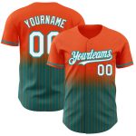 Personalized Orange Pinstripe White-Teal Authentic Fade Fashion Baseball Jersey Team Custom Name and Number