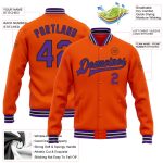 Personalized Orange Purple-Black Bomber Full-Snap Varsity Letterman Jacket Team Custom Name and Number