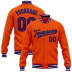 Personalized Orange Purple-Black Bomber Full-Snap Varsity Letterman Jacket Team Custom Name and Number