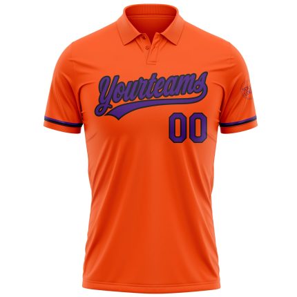 Personalized Orange Purple-Black Performance Vapor Golf Polo Shirt Team Custom Name and Number