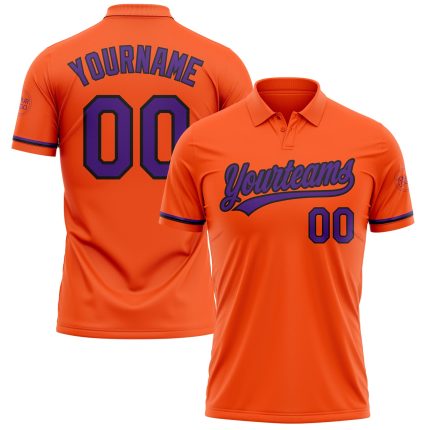 Personalized Orange Purple-Black Performance Vapor Golf Polo Shirt Team Custom Name and Number