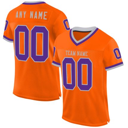 Personalized Orange Purple-Gray Mesh Authentic Throwback Football Jersey Team Custom Name and Number
