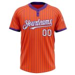 Personalized Orange Purple Pinstripe White Two-Button Unisex Softball Jersey Team Custom Name and Number