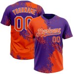 Personalized Orange Purple-White 3D Pattern Abstract Brush Stroke Two-Button Unisex Softball Jersey Team Custom Name and Number