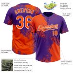 Personalized Orange Purple-White 3D Pattern Abstract Brush Stroke Two-Button Unisex Softball Jersey Team Custom Name and Number