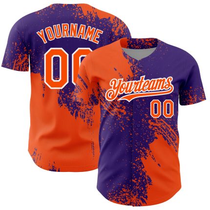 Personalized Orange Purple-White 3D Pattern Design Abstract Brush Stroke Authentic Baseball Jersey Team Custom Name and Number
