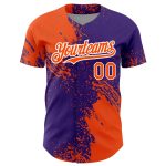 Personalized Orange Purple-White 3D Pattern Design Abstract Brush Stroke Authentic Baseball Jersey Team Custom Name and Number