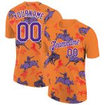 Personalized Orange Purple-White 3D Pattern Design Cowboy Rodeo Performance T-Shirt Team Custom Name and Number