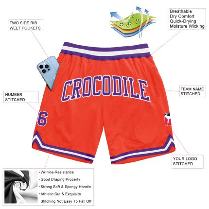 Personalized Orange Purple-White Authentic Throwback Basketball Shorts Team Custom Name and Number