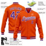 Personalized Orange Purple-White Bomber Full-Snap Varsity Letterman Jacket Team Custom Name and Number