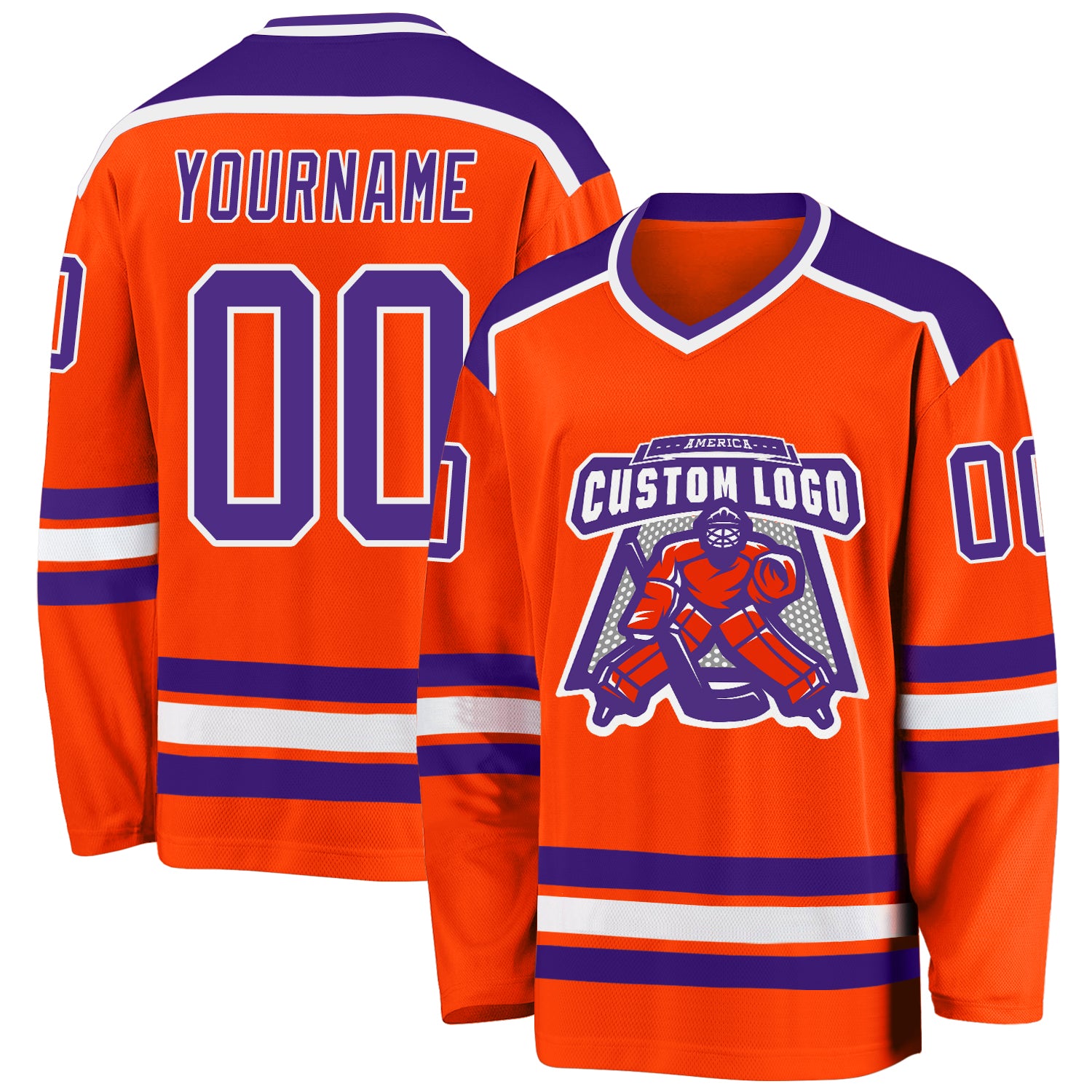 Personalized Orange Purple-White Hockey Jersey Team Custom Name and Number