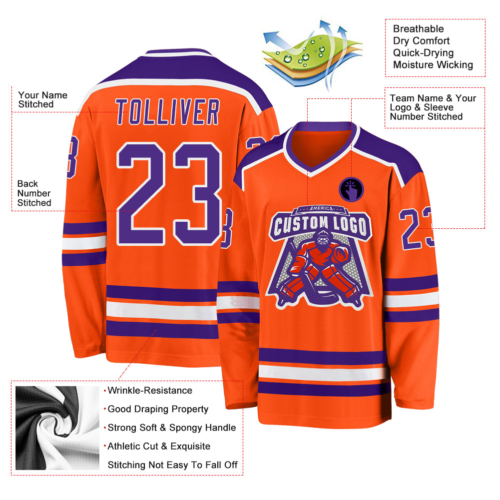 Personalized Orange Purple-White Hockey Jersey Team Custom Name and Number Personalized Orange Purple-White Hockey Jersey Team Custom Name and Number - Image 3