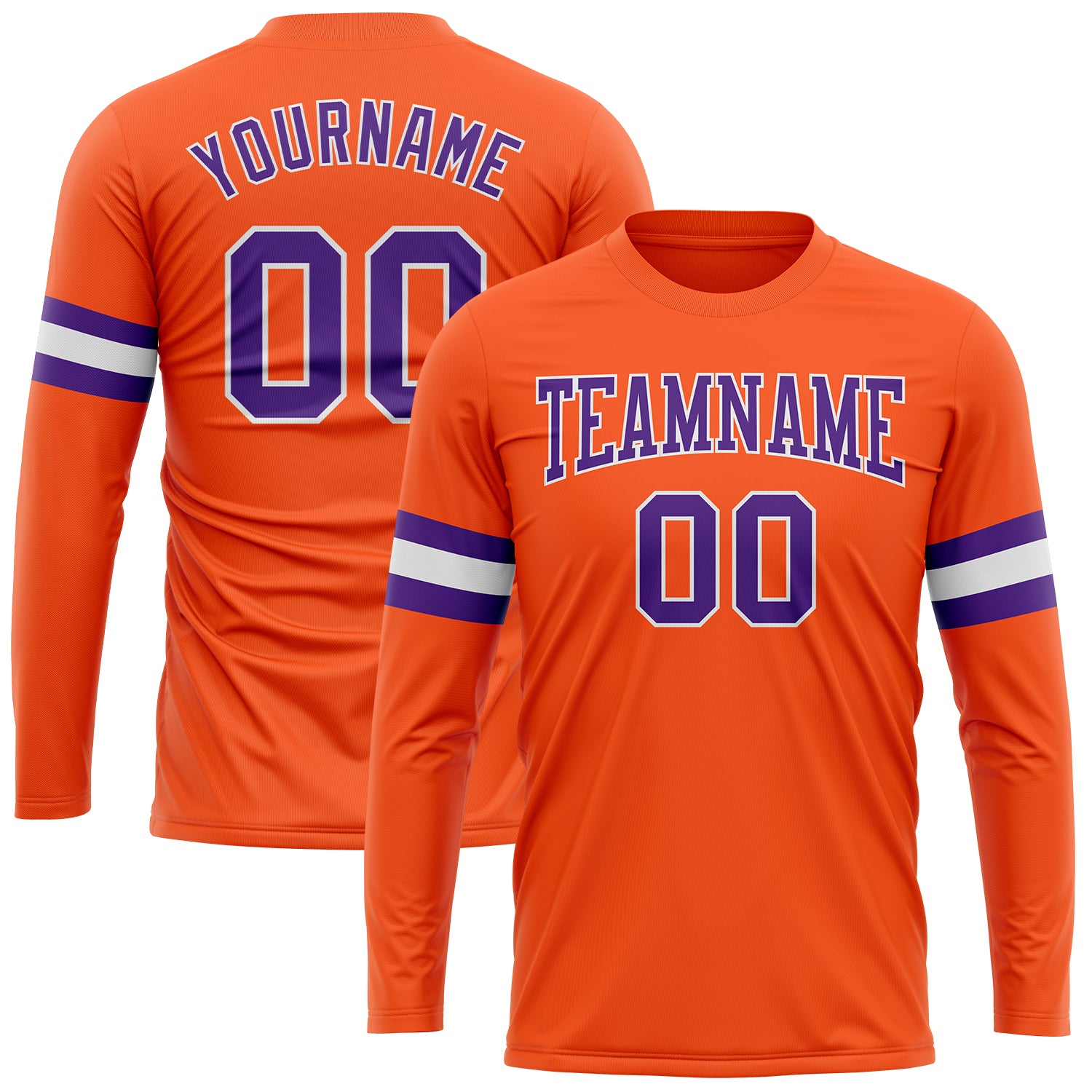 Personalized Orange Purple-White Long Sleeve Performance T-Shirt Team Custom Name and Number