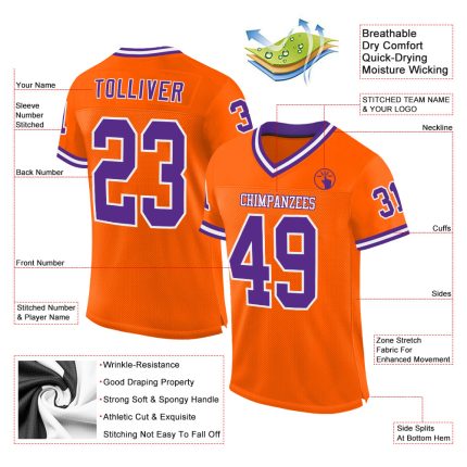 Personalized Orange Purple-White Mesh Authentic Throwback Football Jersey Team Custom Name and Number