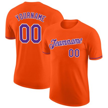 Personalized Orange Purple-White Performance T-Shirt Team Custom Name and Number