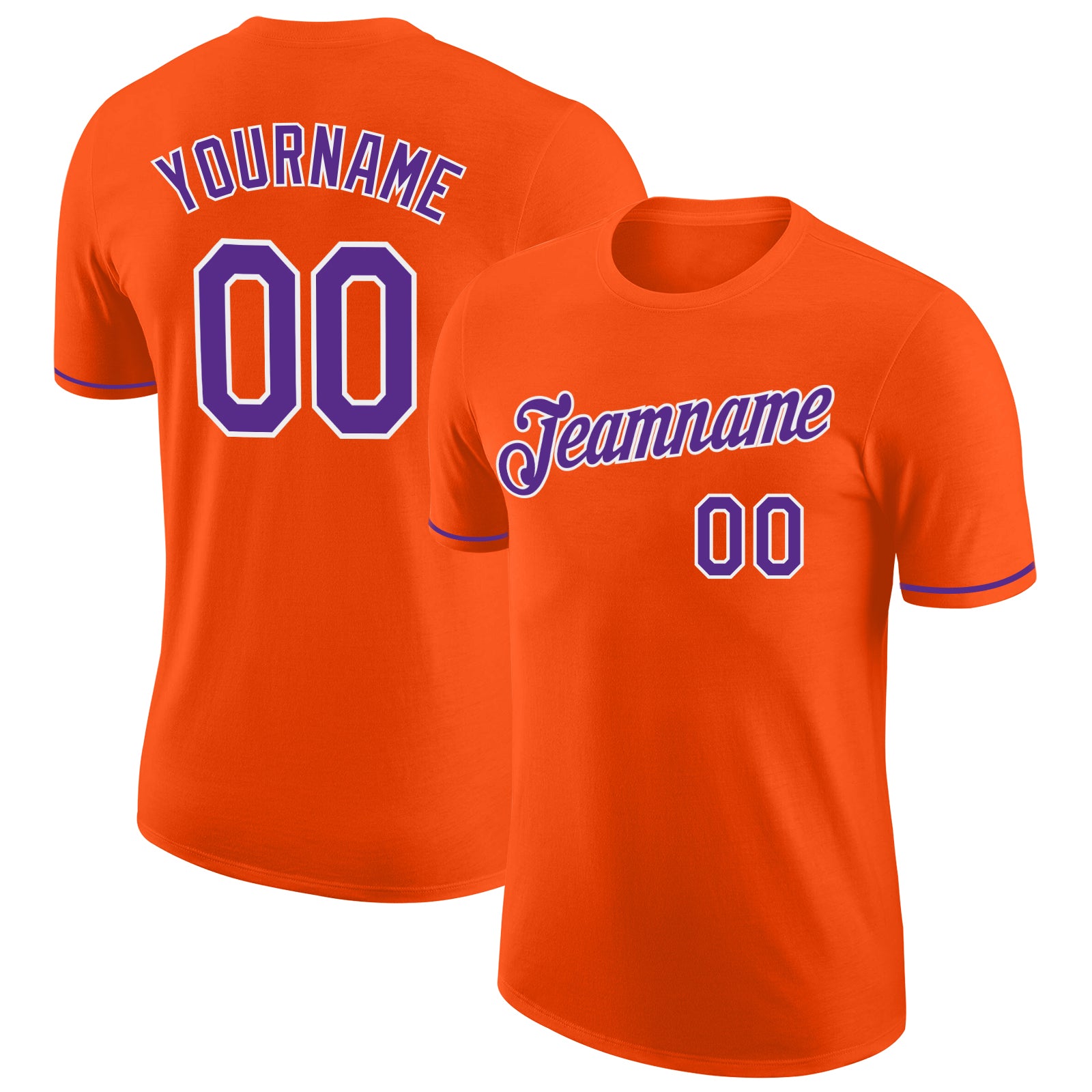 Personalized Orange Purple-White Performance T-Shirt Team Custom Name and Number