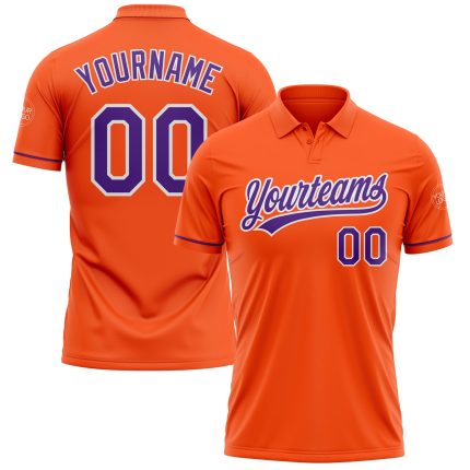Personalized Orange Purple-White Performance Vapor Golf Polo Shirt Team Custom Name and Number