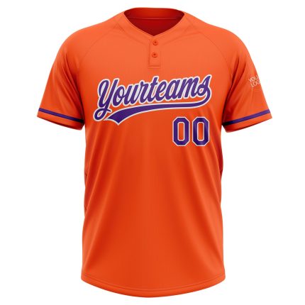 Personalized Orange Purple-White Two-Button Unisex Softball Jersey