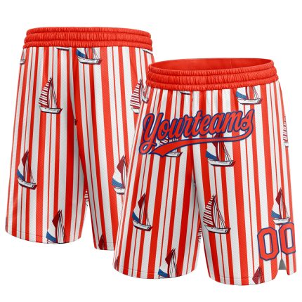 Personalized Orange Royal 3D Pattern Sailboats Authentic Basketball Shorts Team Custom Name and Number
