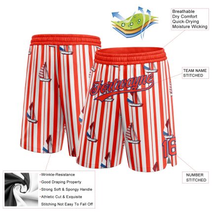 Personalized Orange Royal 3D Pattern Sailboats Authentic Basketball Shorts Team Custom Name and Number