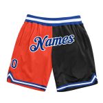 Personalized Orange Royal-Black Authentic Throwback Split Fashion Basketball Shorts Team Custom Name and Number