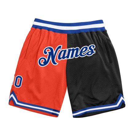 Personalized Orange Royal-Black Authentic Throwback Split Fashion Basketball Shorts Team Custom Name and Number