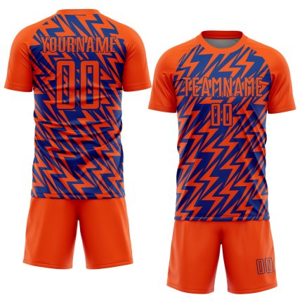 Personalized Orange Royal Lightning Sublimation Soccer Uniform Jersey Team Custom Name and Number