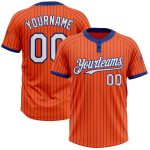 Personalized Orange Royal Pinstripe White Two-Button Unisex Softball Jersey Team Custom Name and Number