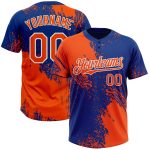 Personalized Orange Royal-White 3D Pattern Abstract Brush Stroke Two-Button Unisex Softball Jersey Team Custom Name and Number