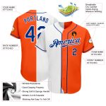 Personalized Orange Royal-White Authentic Split Fashion Baseball Jersey Team Custom Name and Number