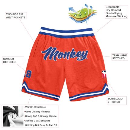 Personalized Orange Royal-White Authentic Throwback Basketball Shorts Team Custom Name and Number