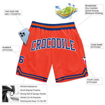 Personalized Orange Royal-White Authentic Throwback Basketball Shorts